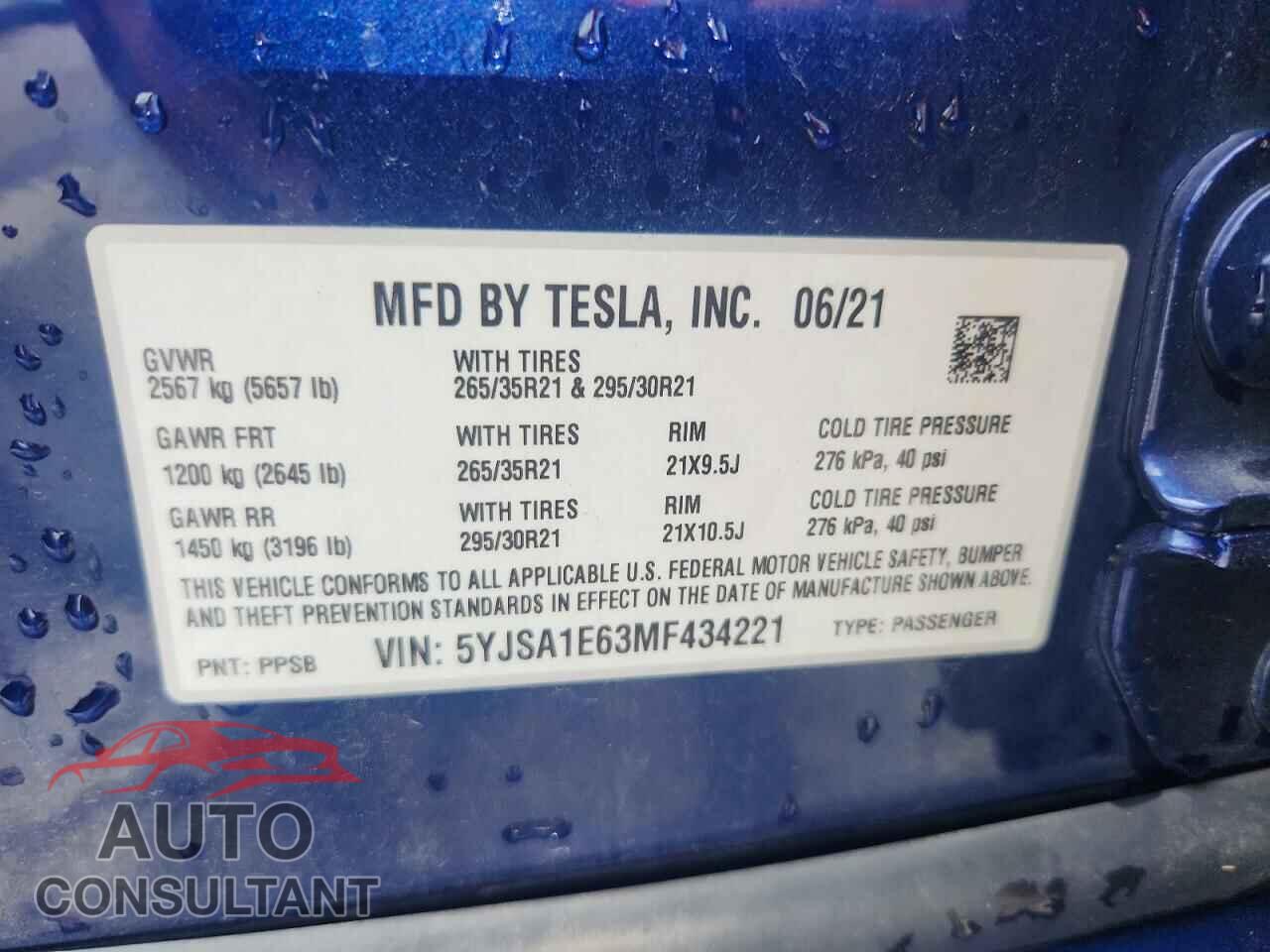 TESLA MODEL S 2021 - 5YJSA1E63MF434221
