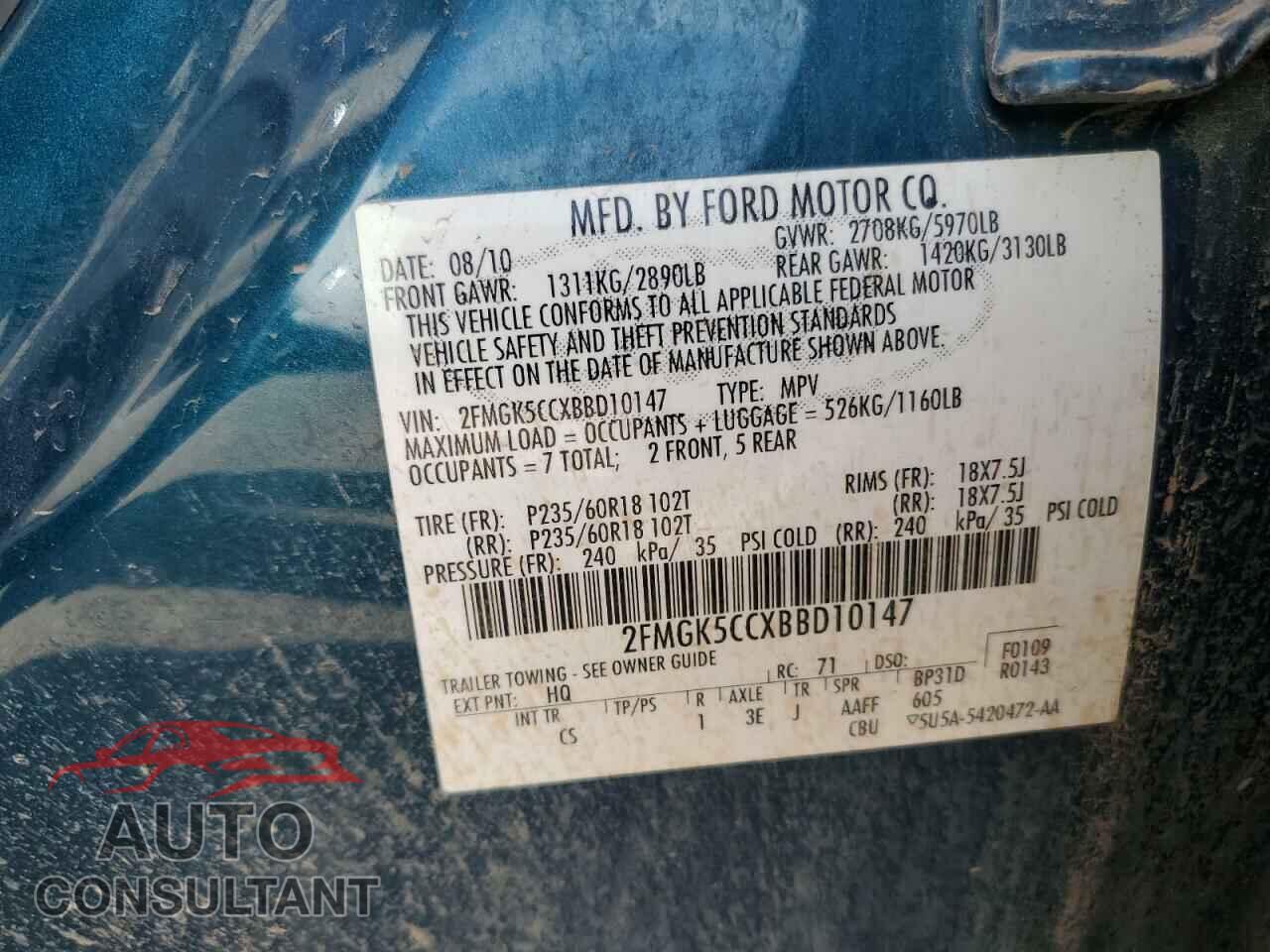FORD FLEX 2011 - 2FMGK5CCXBBD10147