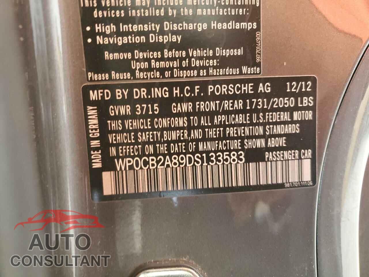 PORSCHE BOXSTER 2013 - WP0CB2A89DS133583