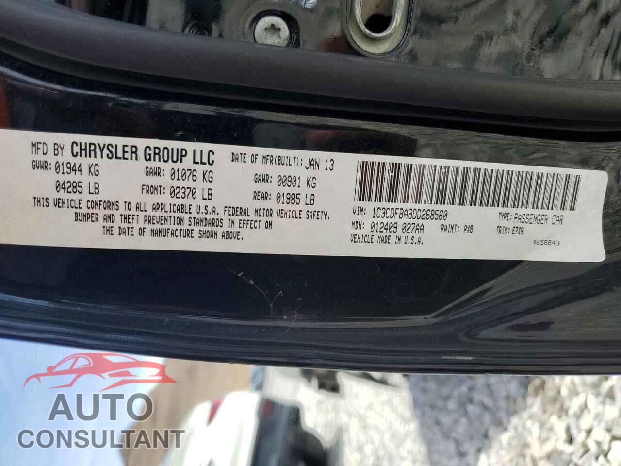 DODGE DART 2013 - 1C3CDFBA9DD268560