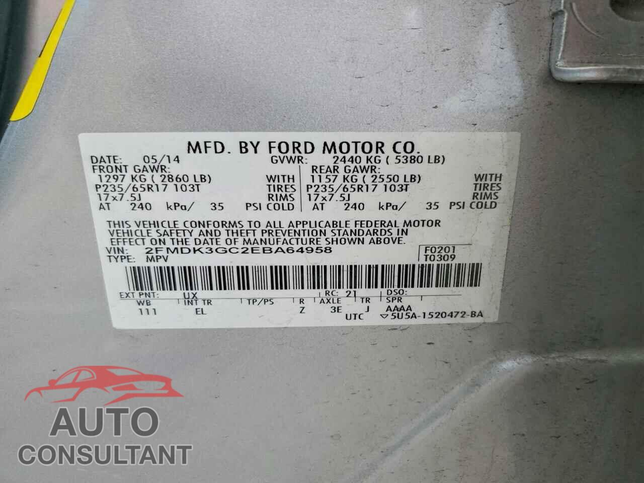 FORD EDGE 2014 - 2FMDK3GC2EBA64958