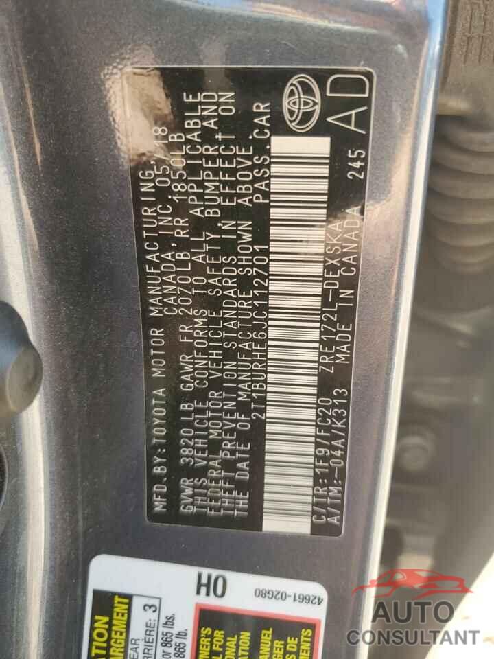 TOYOTA COROLLA 2018 - 2T1BURHE6JC112701