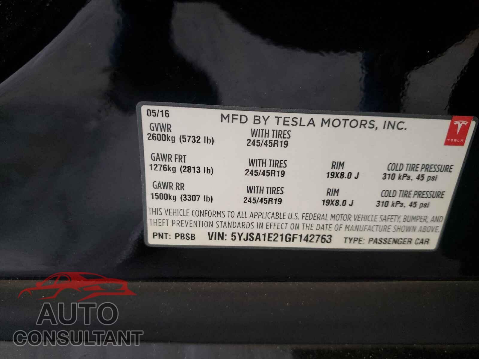 TESLA MODEL S 2016 - 5YJSA1E21GF142763
