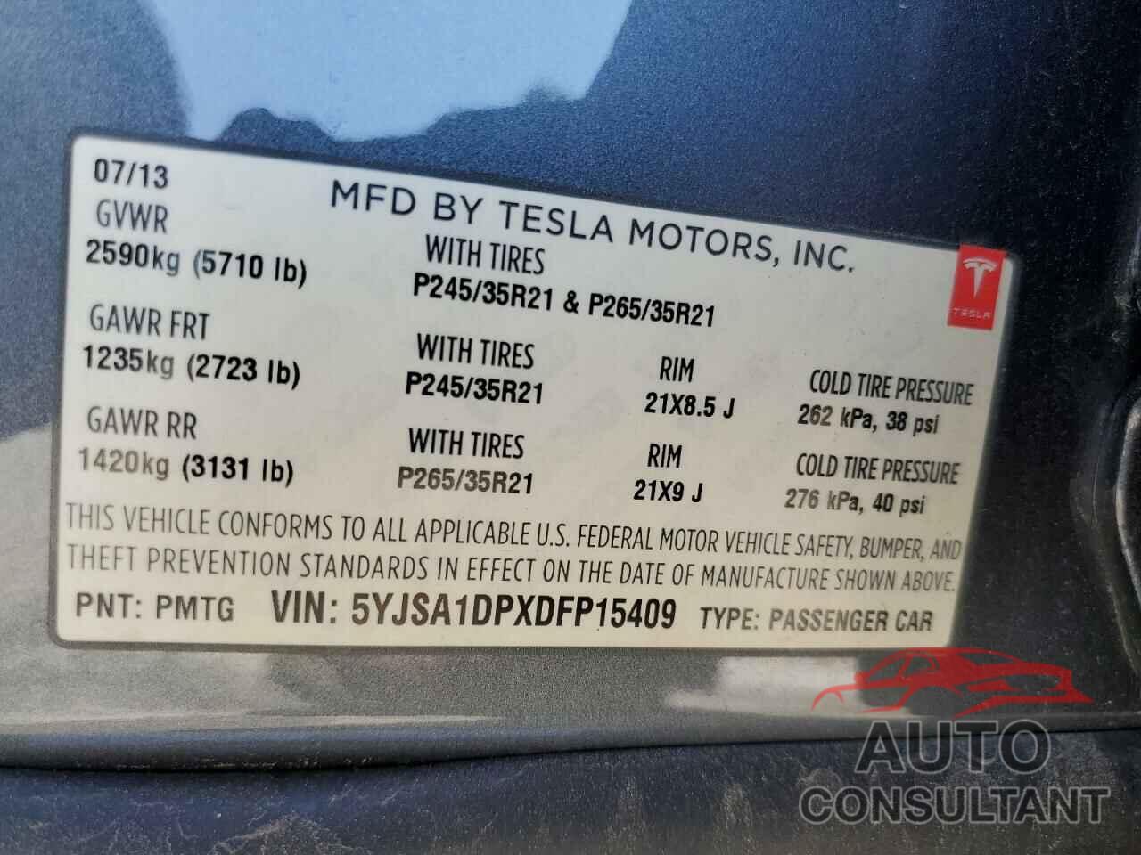 TESLA MODEL S 2013 - 5YJSA1DPXDFP15409