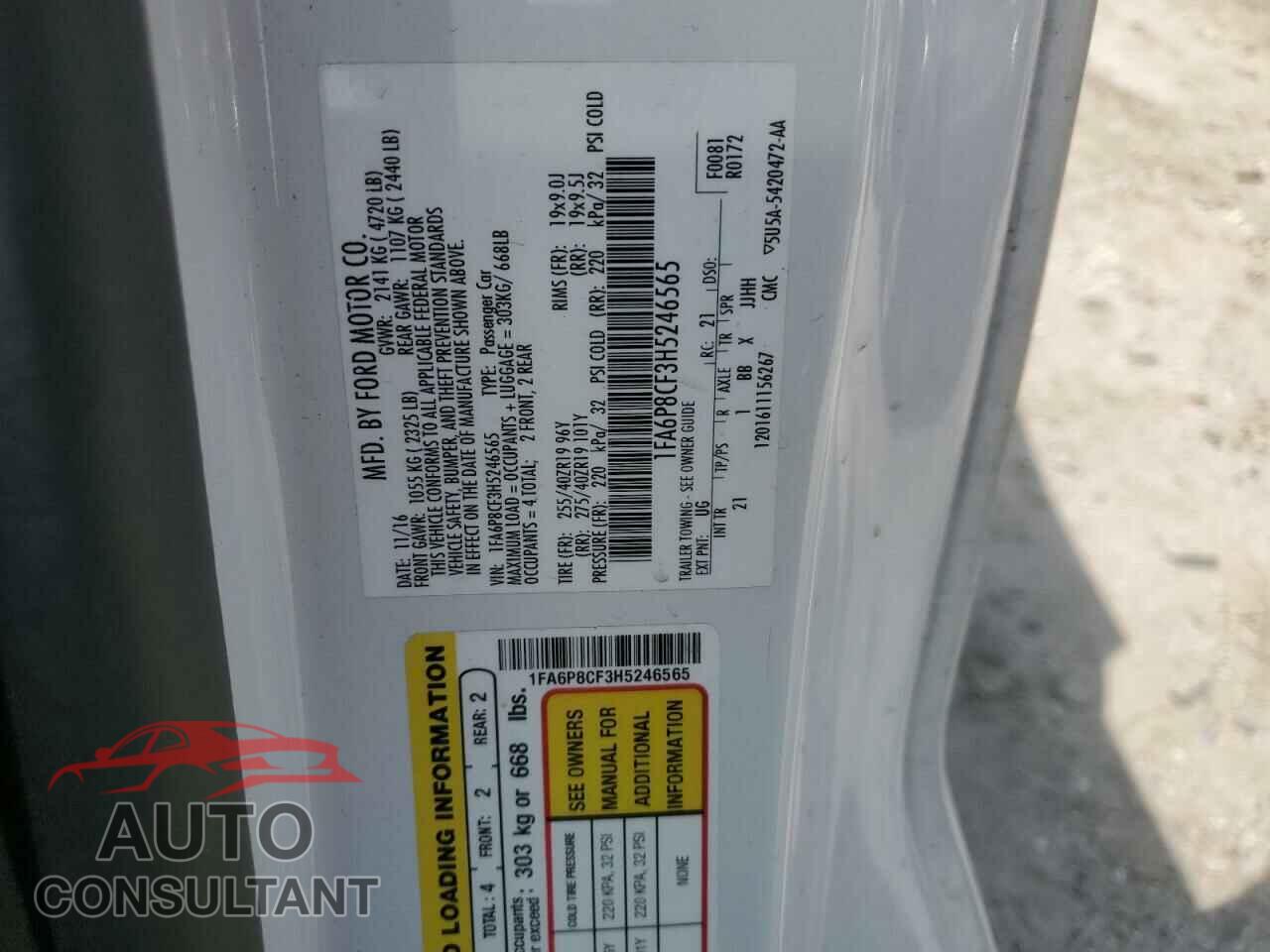 FORD MUSTANG 2017 - 1FA6P8CF3H5246565