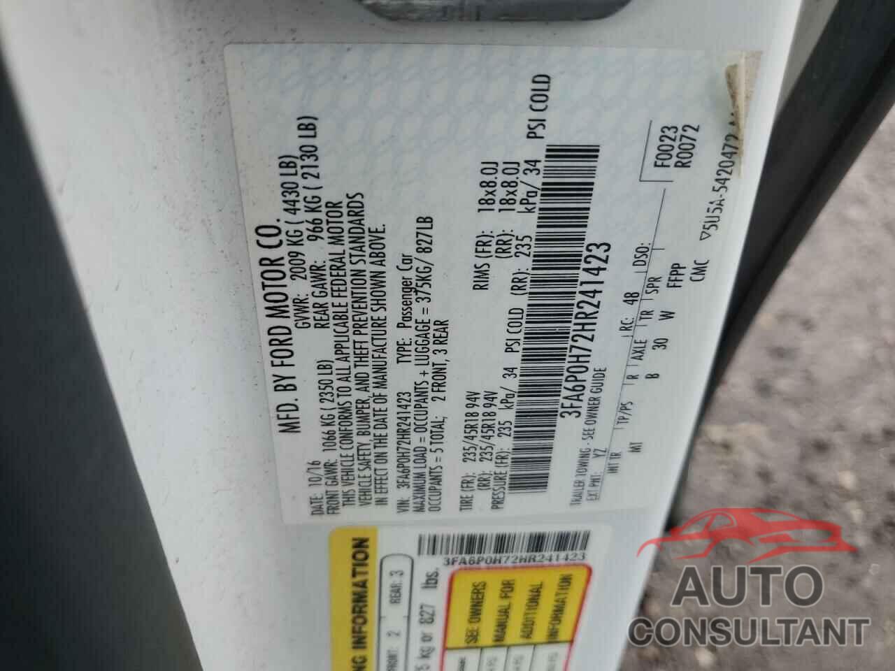 FORD FUSION 2017 - 3FA6P0H72HR241423