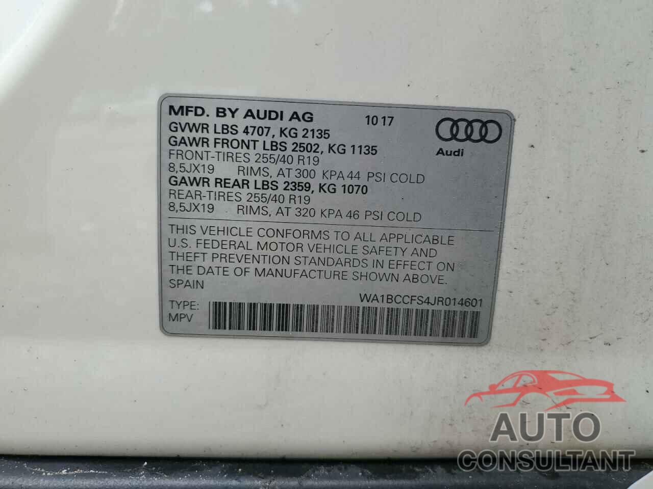 AUDI Q3 2018 - WA1BCCFS4JR014601