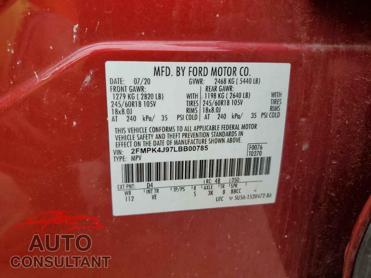 FORD EDGE 2020 - 2FMPK4J97LBB00785
