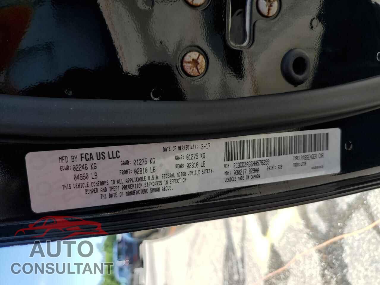DODGE CHALLENGER 2017 - 2C3CDZAG6HH578259