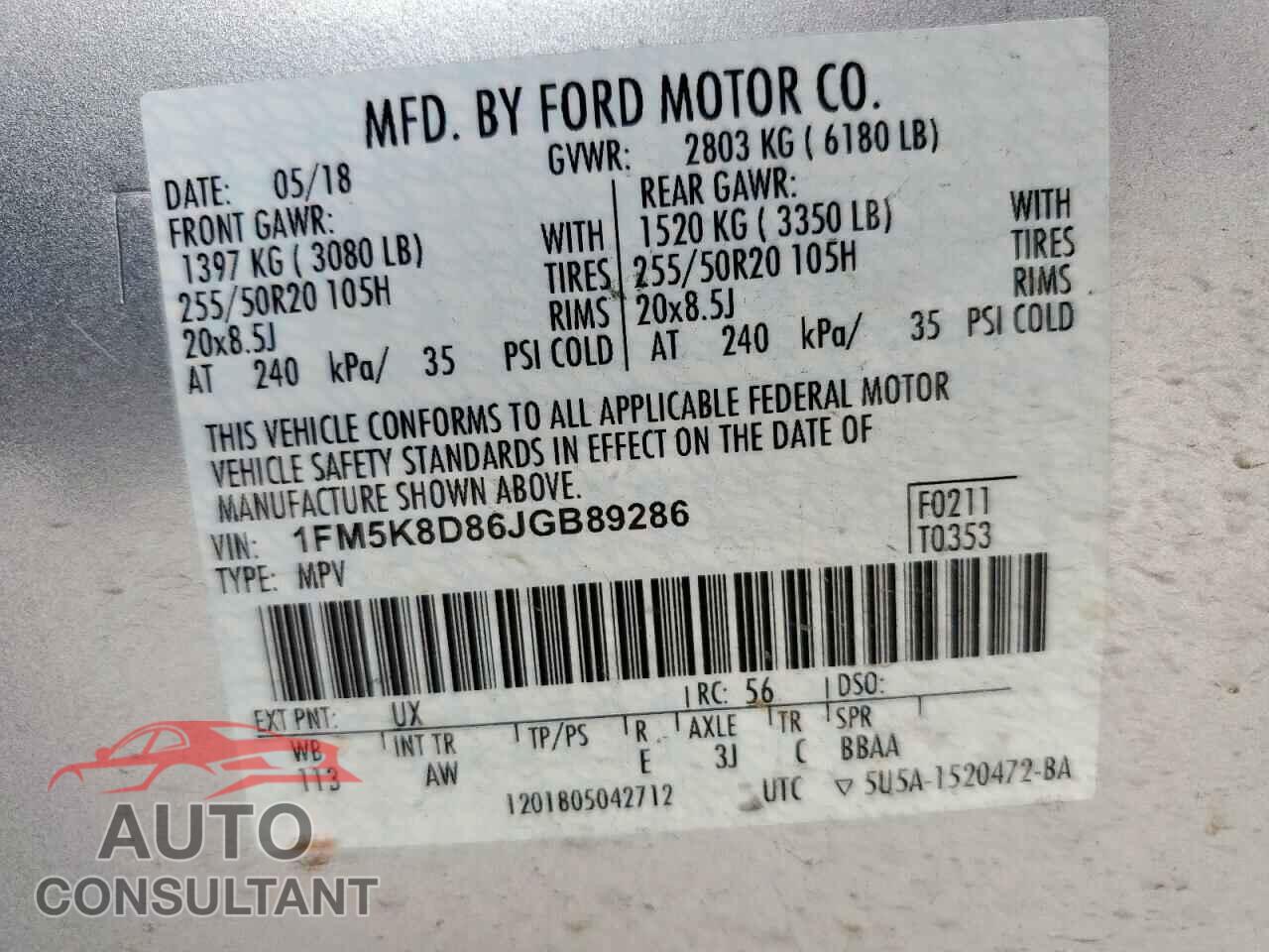 FORD EXPLORER 2018 - 1FM5K8D86JGB89286