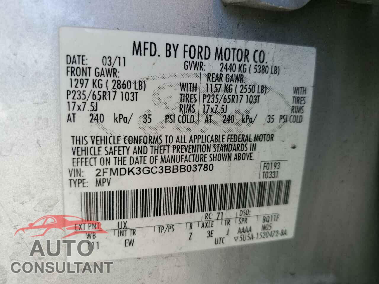 FORD EDGE 2011 - 2FMDK3GC3BBB03780