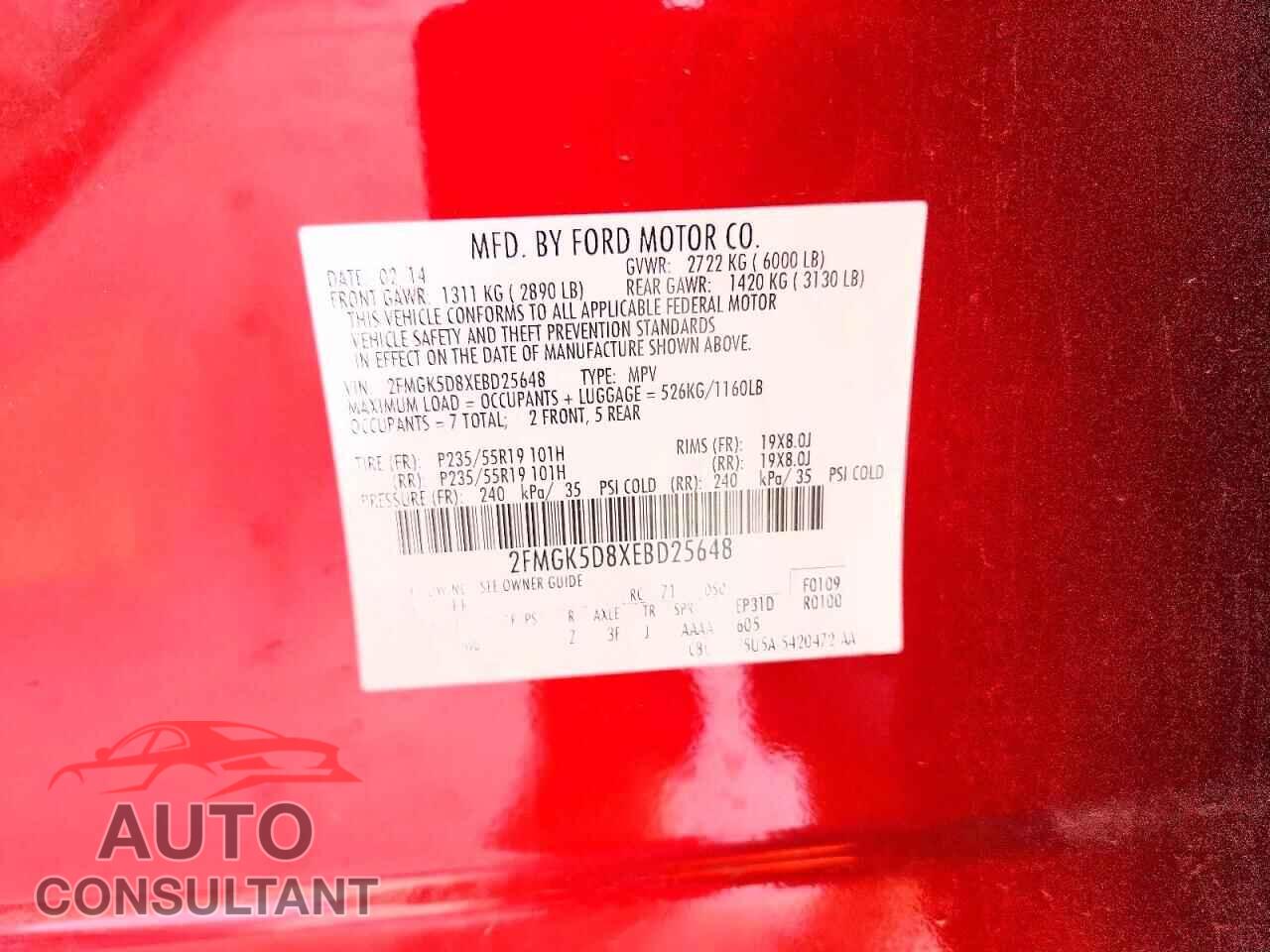 FORD FLEX 2014 - 2FMGK5D8XEBD25648