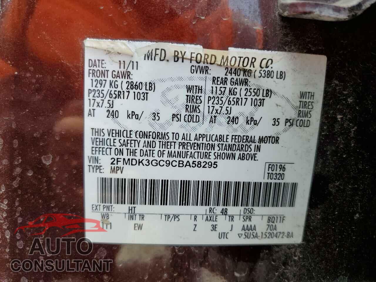 FORD EDGE 2012 - 2FMDK3GC9CBA58295