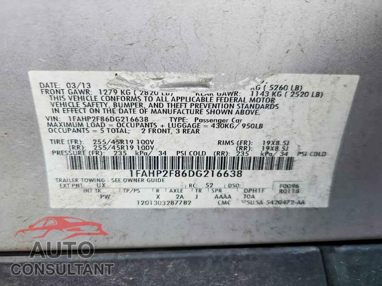 FORD TAURUS 2013 - 1FAHP2F86DG216638