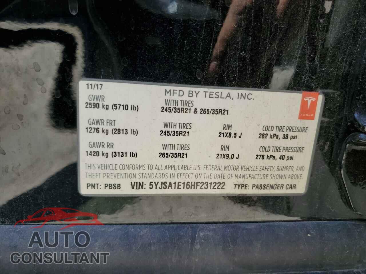 TESLA MODEL S 2017 - 5YJSA1E16HF231222