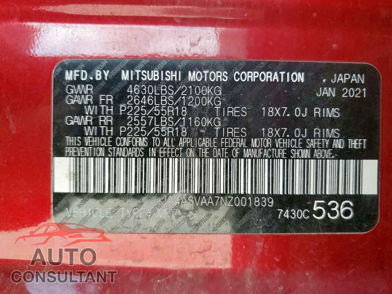 MITSUBISHI ECLIPSE 2022 - JA4ASVAA7NZ001839