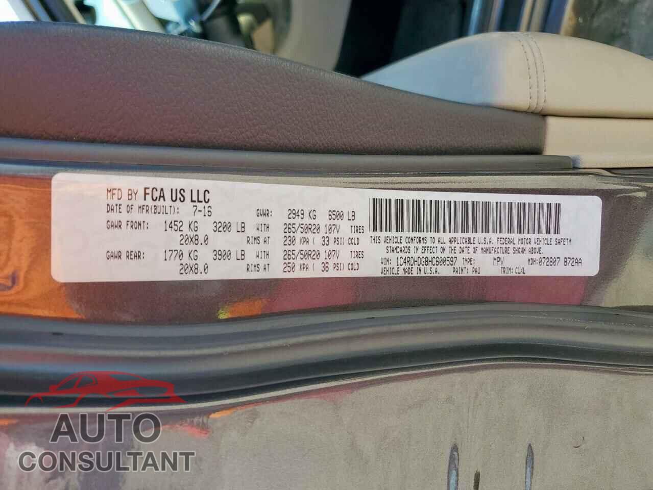 DODGE DURANGO 2017 - 1C4RDHDG8HC600597