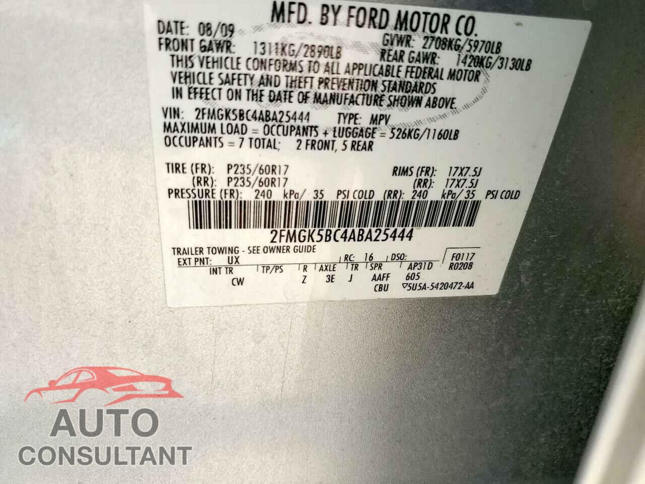 FORD FLEX 2010 - 2FMGK5BC4ABA25444