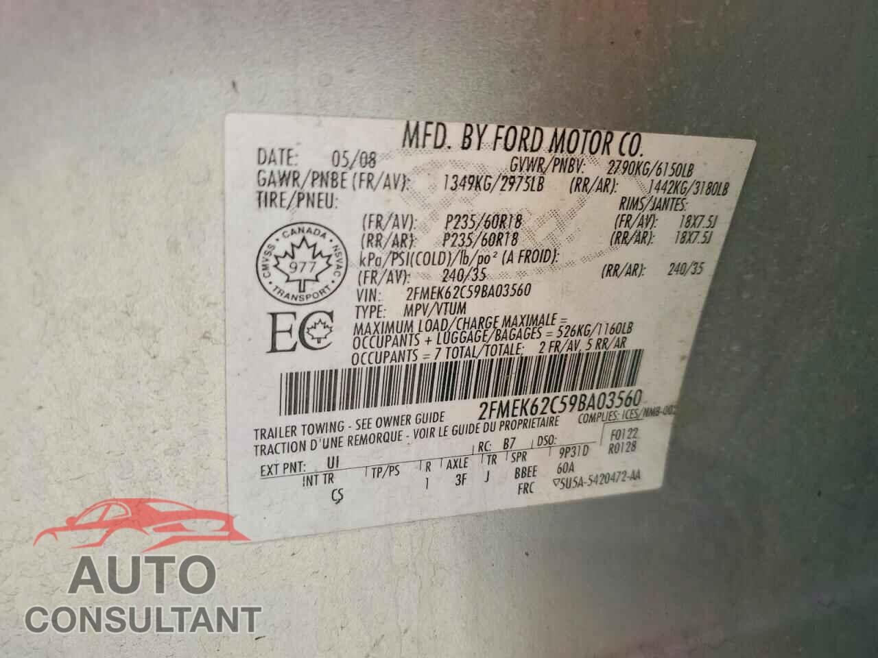 FORD FLEX 2009 - 2FMEK62C59BA03560