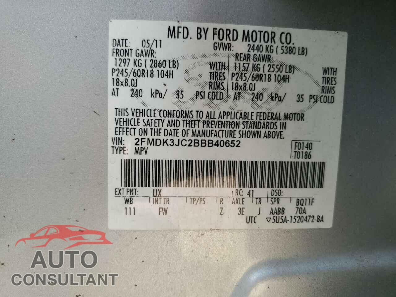 FORD EDGE 2011 - 2FMDK3JC2BBB40652