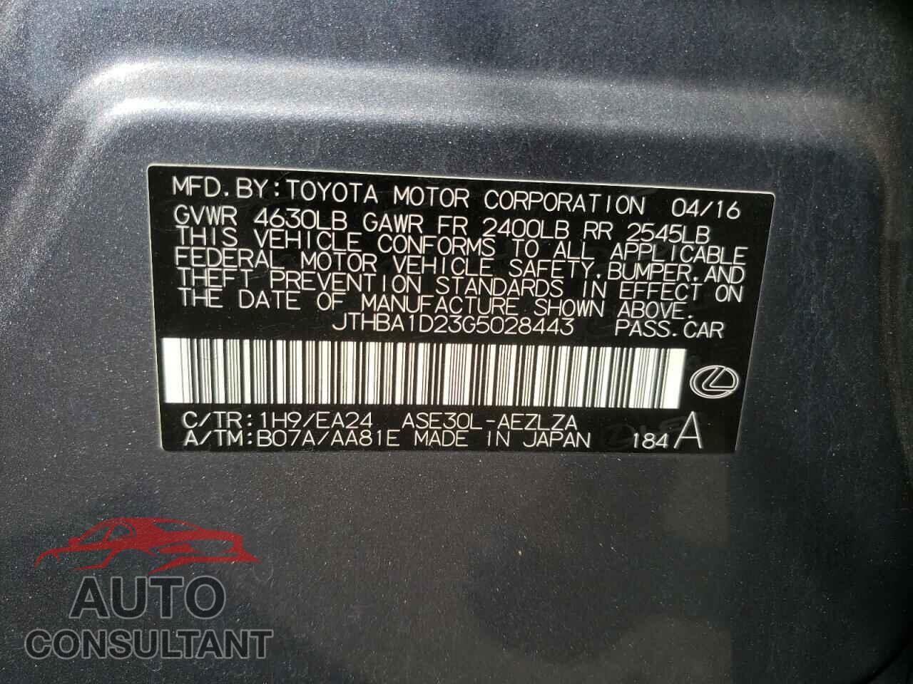 LEXUS IS 2016 - JTHBA1D23G5028443