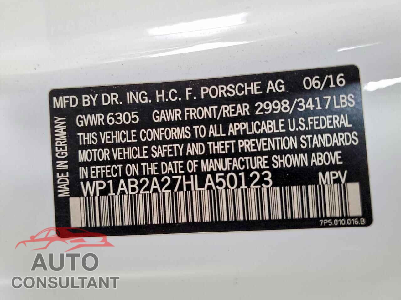 PORSCHE CAYENNE 2017 - WP1AB2A27HLA50123