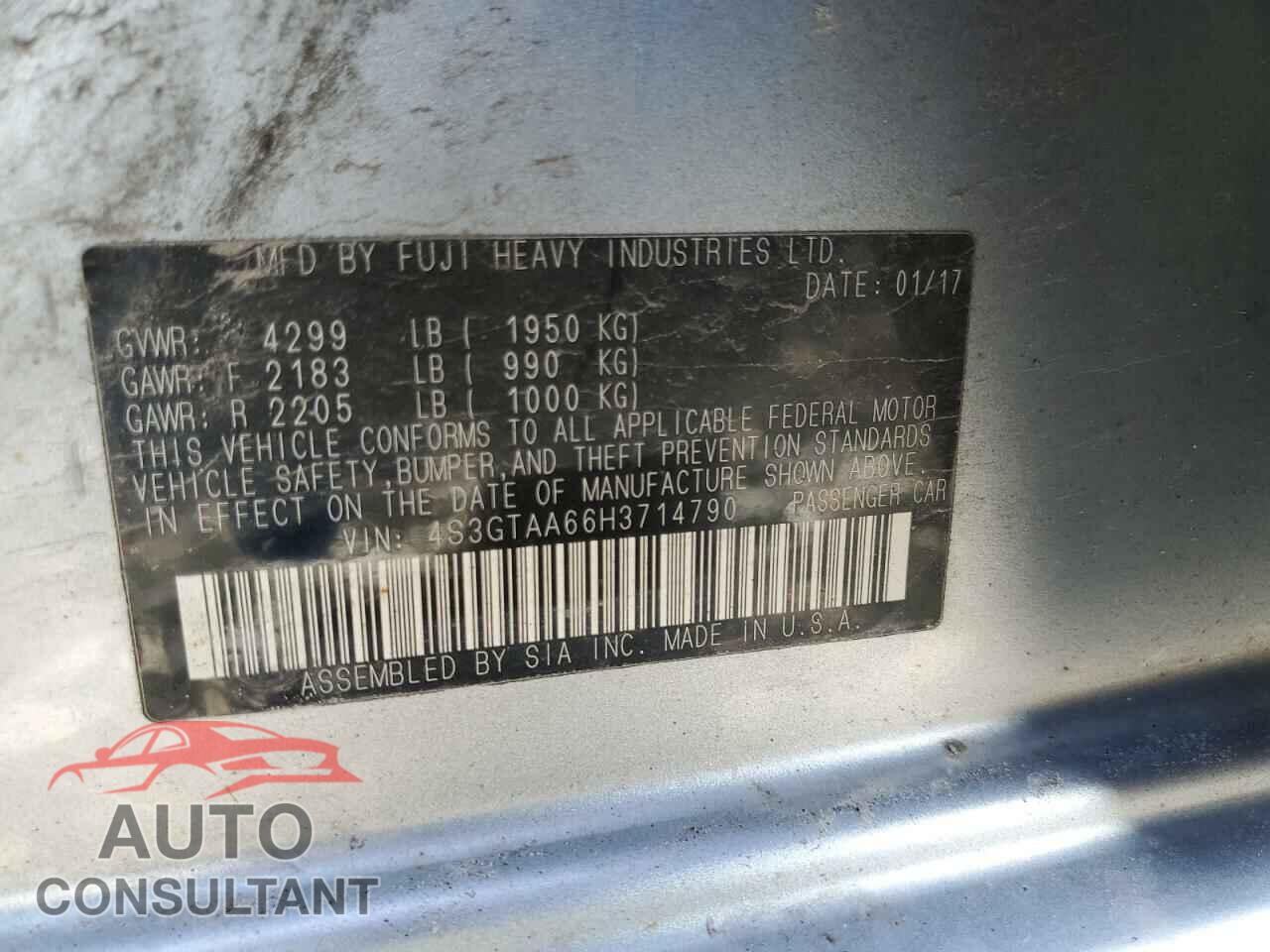 SUBARU IMPREZA 2017 - 4S3GTAA66H3714790