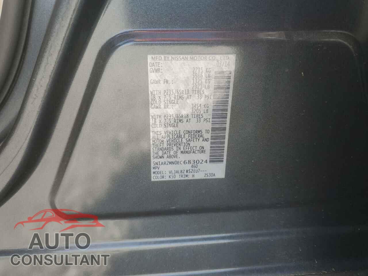 NISSAN PATHFINDER 2014 - 5N1AR2MN0EC683024