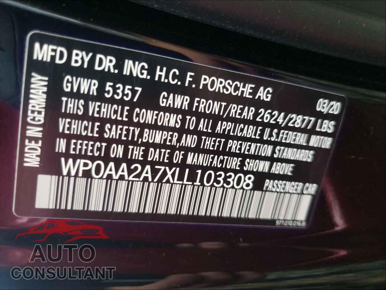 PORSCHE PANAMERA 2020 - WP0AA2A7XLL103308