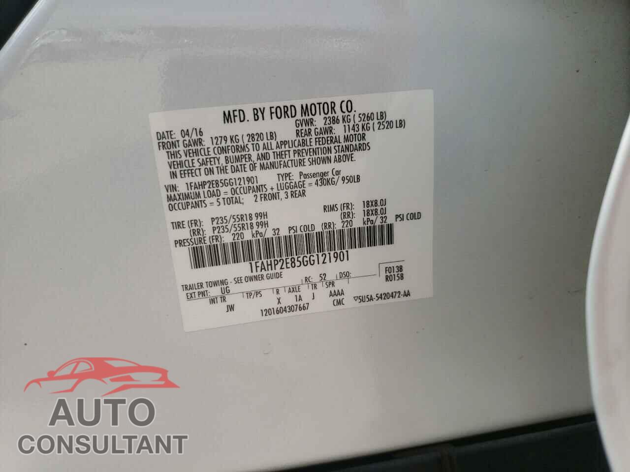 FORD TAURUS 2016 - 1FAHP2E85GG121901