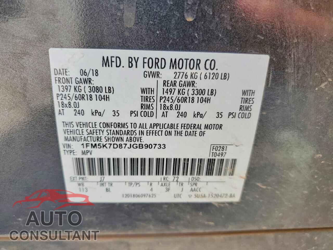 FORD EXPLORER 2018 - 1FM5K7D87JGB90733