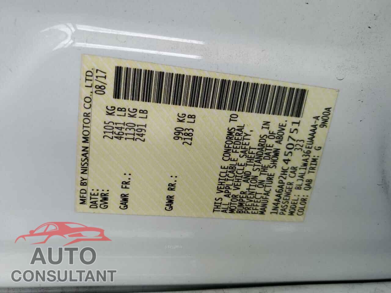 NISSAN MAXIMA 2017 - 1N4AA6AP2HC450751