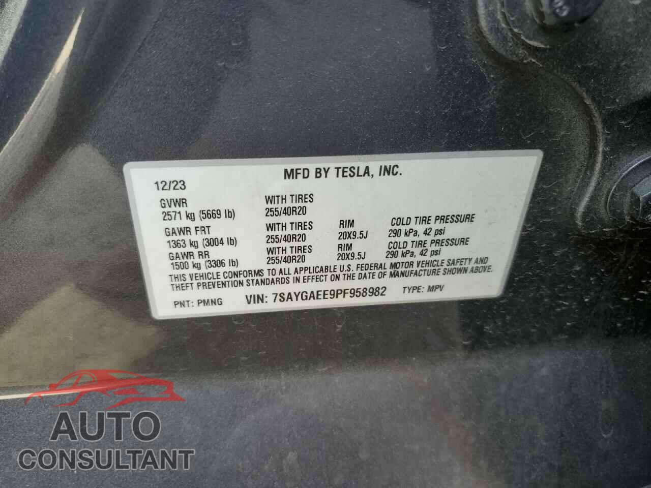 TESLA MODEL Y 2023 - 7SAYGAEE9PF958982