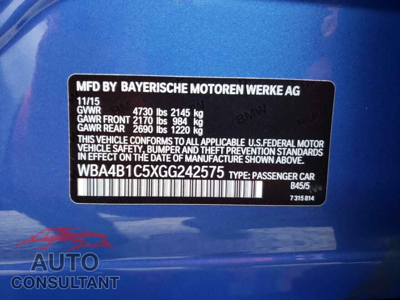 BMW 4 SERIES 2016 - WBA4B1C5XGG242575