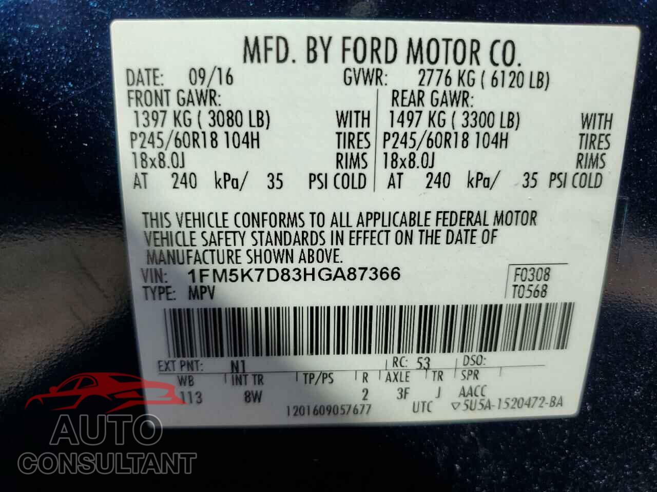 FORD EXPLORER 2017 - 1FM5K7D83HGA87366