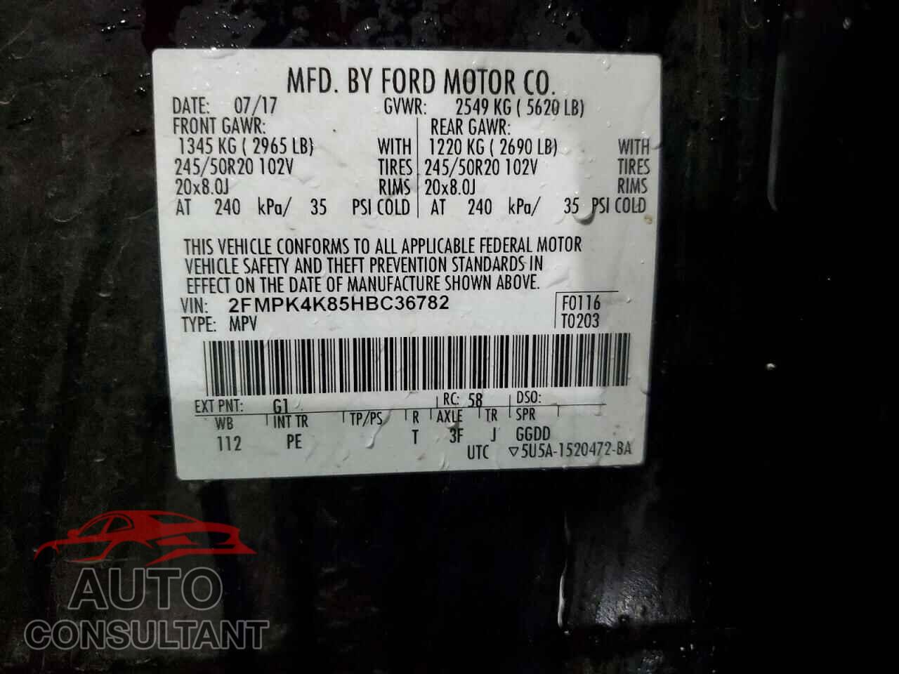 FORD EDGE 2017 - 2FMPK4K85HBC36782