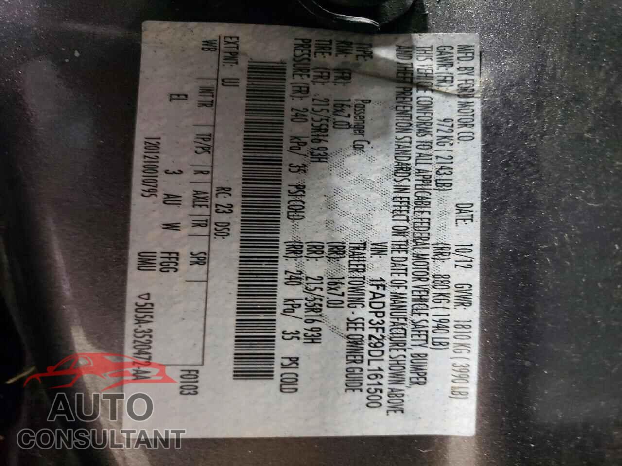 FORD FOCUS 2013 - 1FADP3F29DL161500