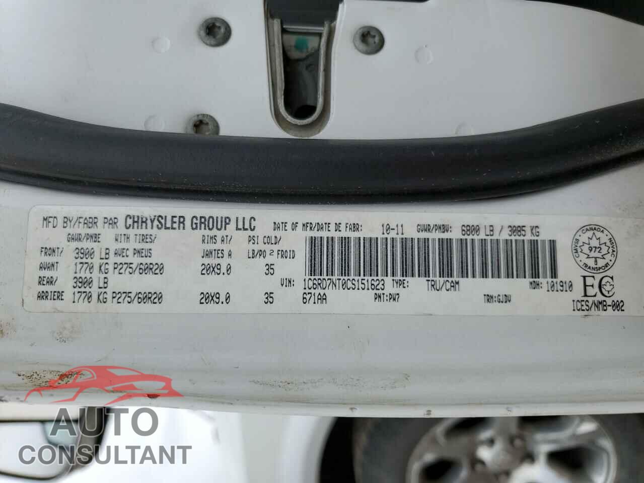 DODGE RAM 1500 2012 - 1C6RD7NT0CS151623