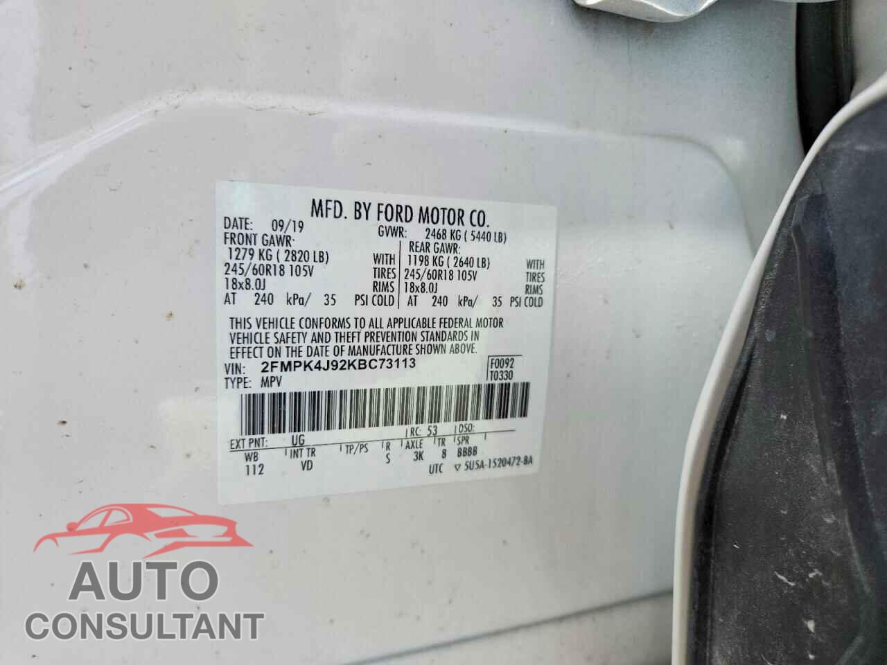 FORD EDGE 2019 - 2FMPK4J92KBC73113