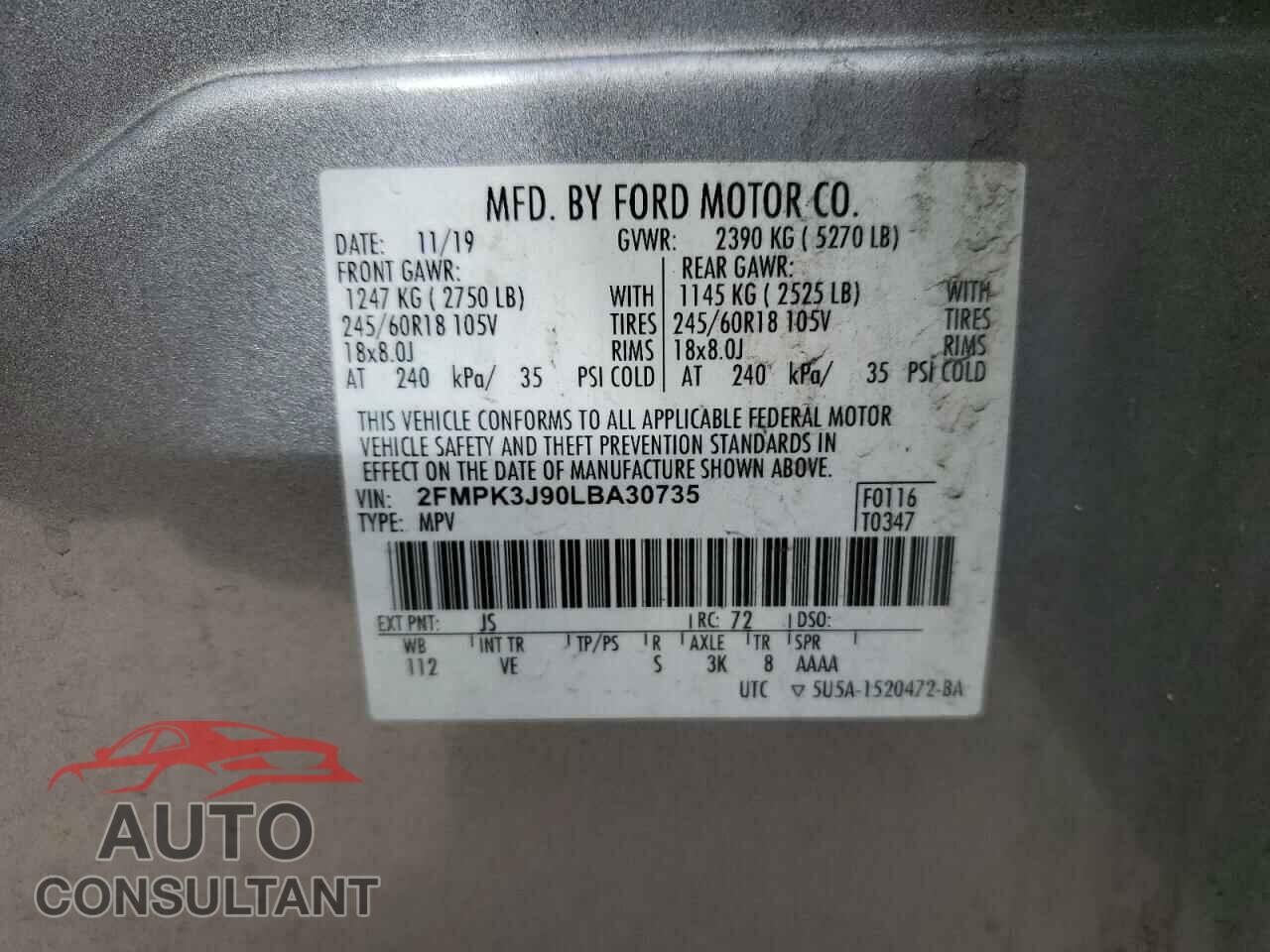 FORD EDGE 2020 - 2FMPK3J90LBA30735
