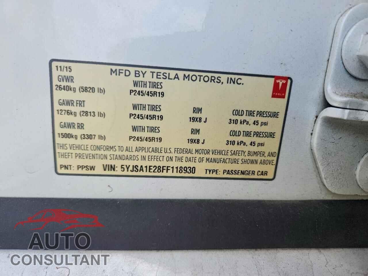 TESLA MODEL S 2015 - 5YJSA1E28FF118930