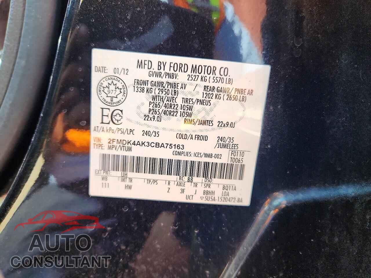 FORD EDGE 2012 - 2FMDK4AK3CBA75163