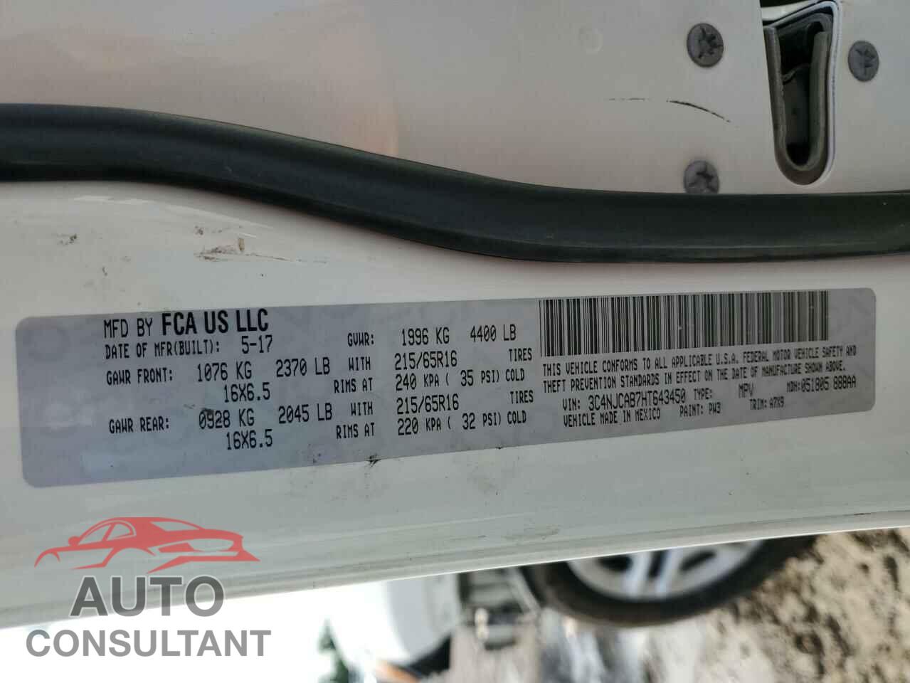 JEEP COMPASS 2017 - 3C4NJCAB7HT643450