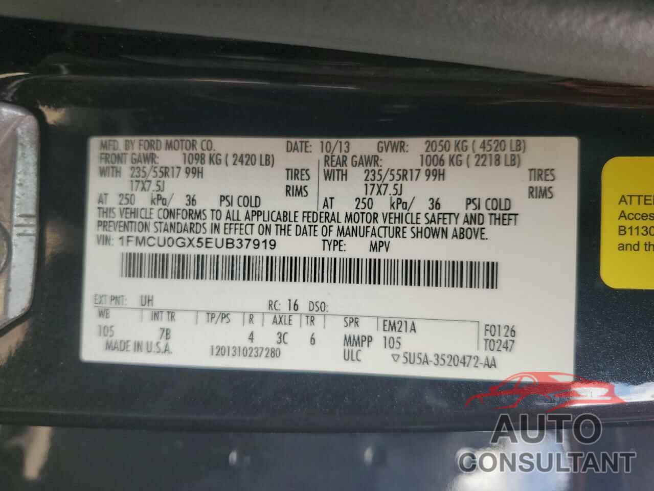 FORD ESCAPE 2014 - 1FMCU0GX5EUB37919
