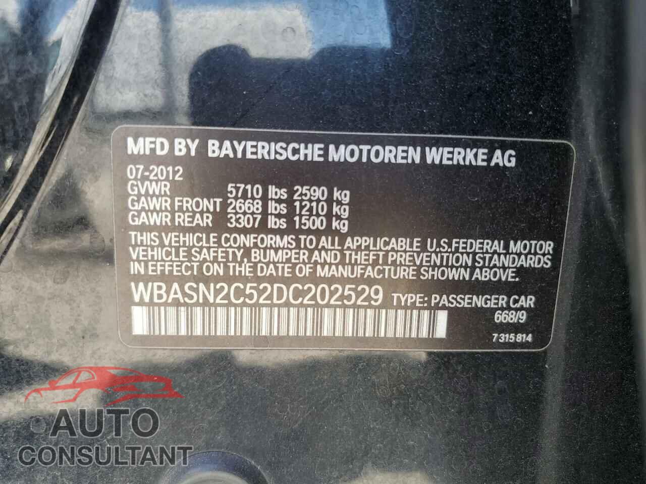 BMW 5 SERIES 2013 - WBASN2C52DC202529