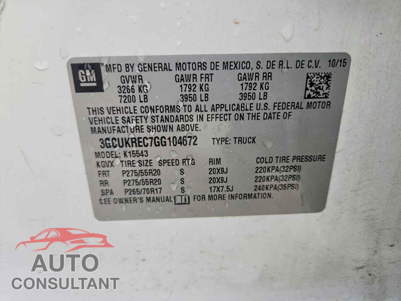 CHEVROLET SILVERADO 2016 - 3GCUKREC7GG104672