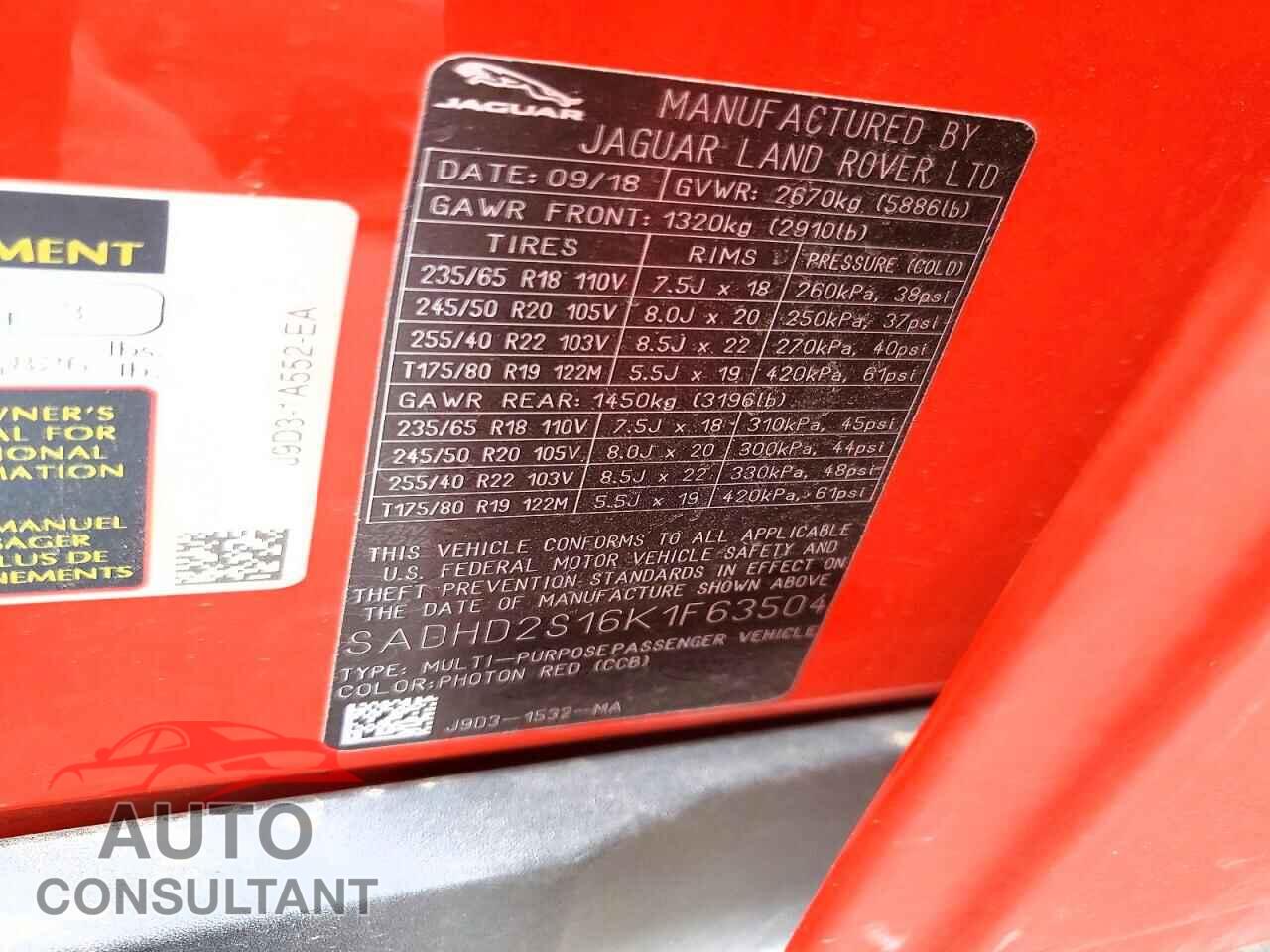 JAGUAR I-PACE 2019 - SADHD2S16K1F63504