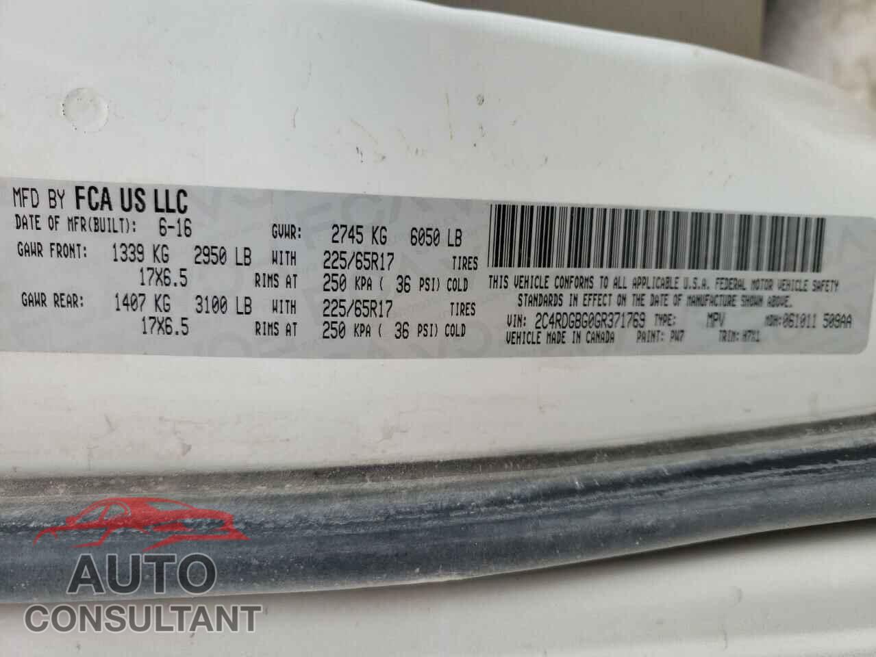 DODGE CARAVAN 2016 - 2C4RDGBG0GR371769