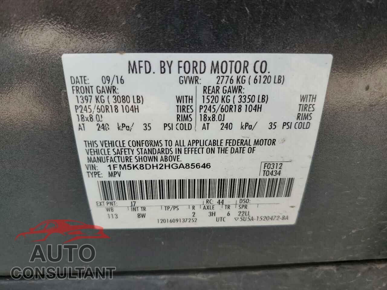 FORD EXPLORER 2017 - 1FM5K8DH2HGA85646
