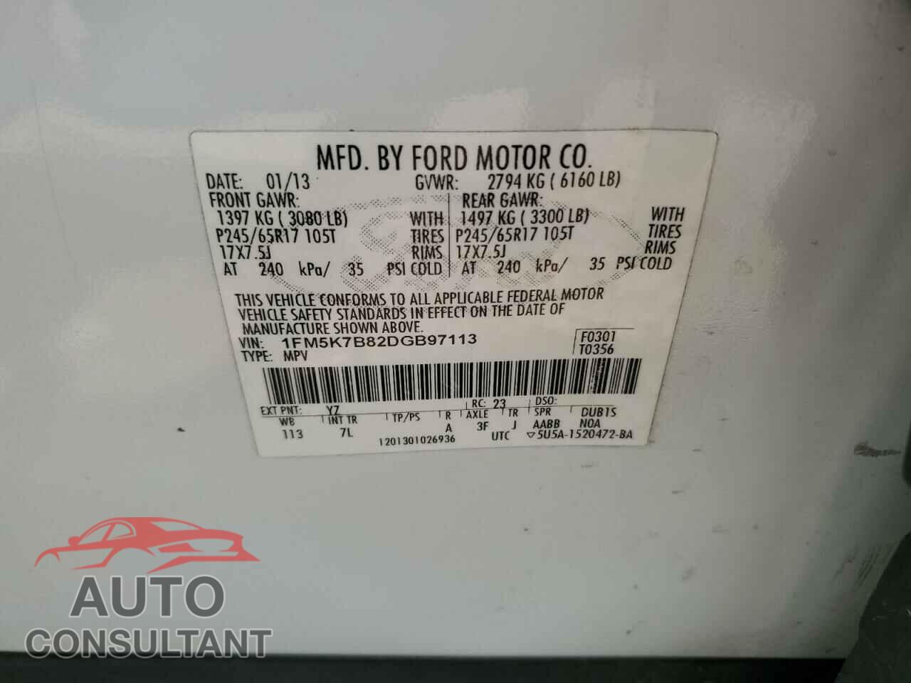 FORD EXPLORER 2013 - 1FM5K7B82DGB97113